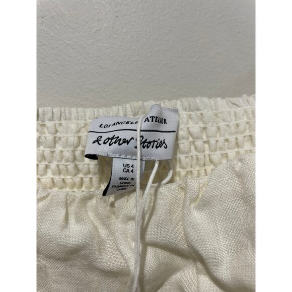 NWT & Other Stories Linen Puff Sleeve Midi Dress With Split White Dusty Womens 4 - Picture 5 of 8